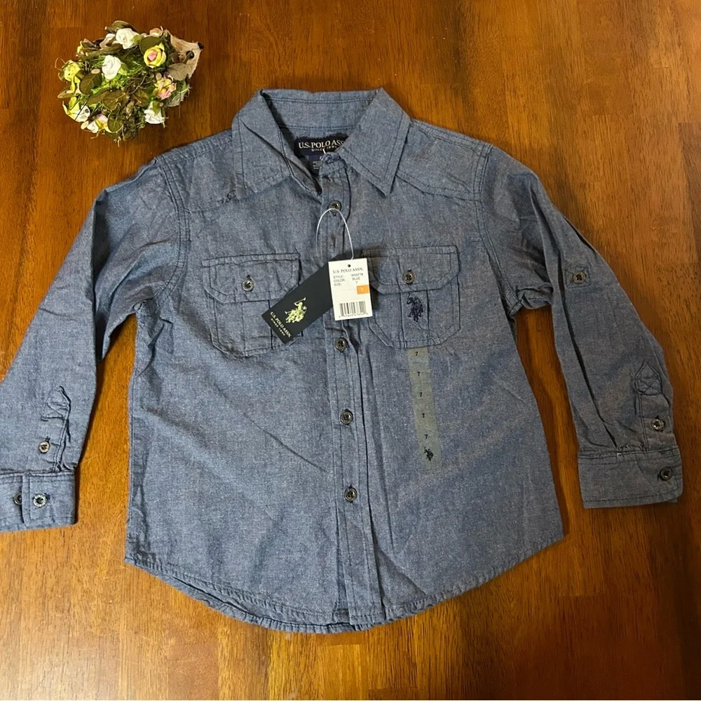 Boys Chambray Button Down Shirt | U.S. Polo Assn.  |NWT | Size 7